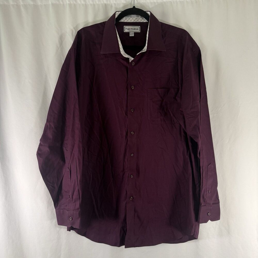Paul Fredrick Dress Shirt Mens 17.5 Purple 2 Ply Button Up Long Sleeve Collar
